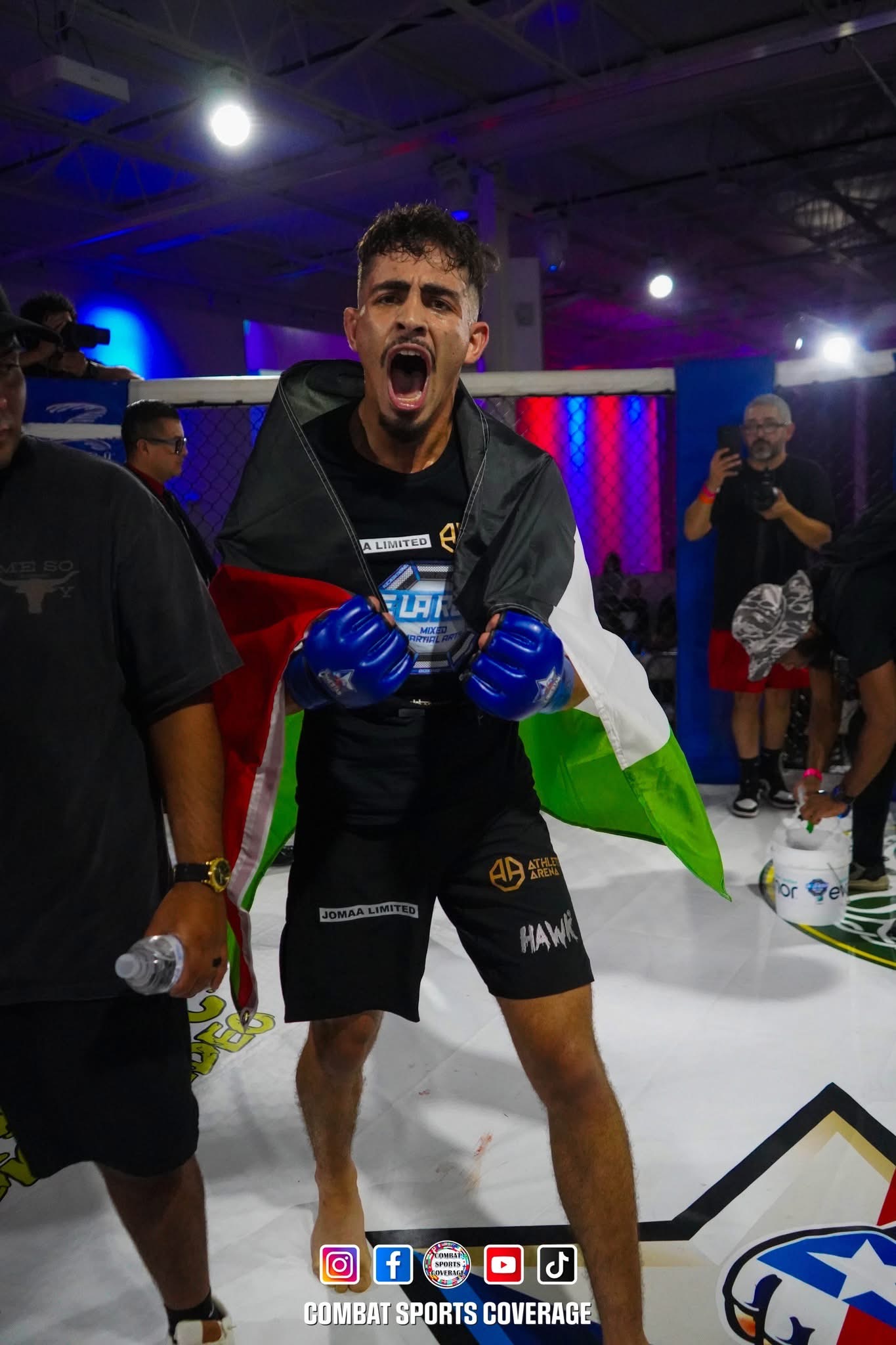 LSFL 1 fighter celebrating with flag